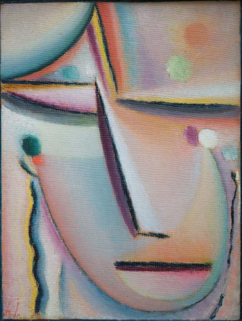Abstract painting of a face with its lines resembling a cross