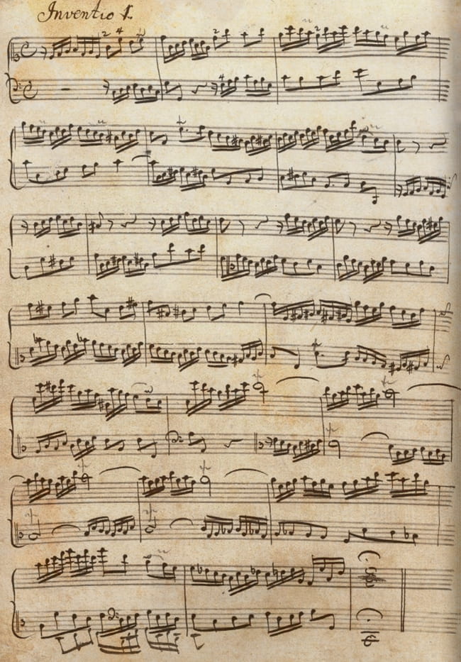 Original manuscript of Bach two part invention music