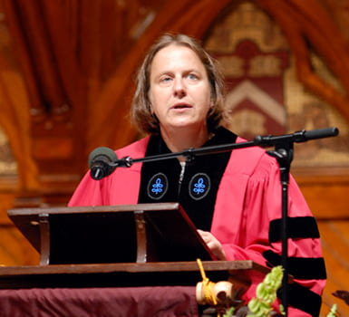 Anne Monius speaking at HDS's 2007 Convocation.