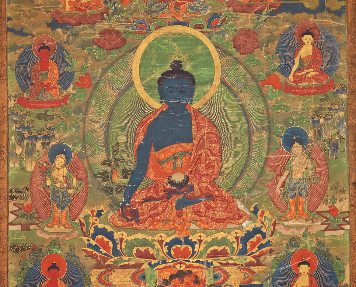 Tibetan thangka painting of the Medicine Buddha