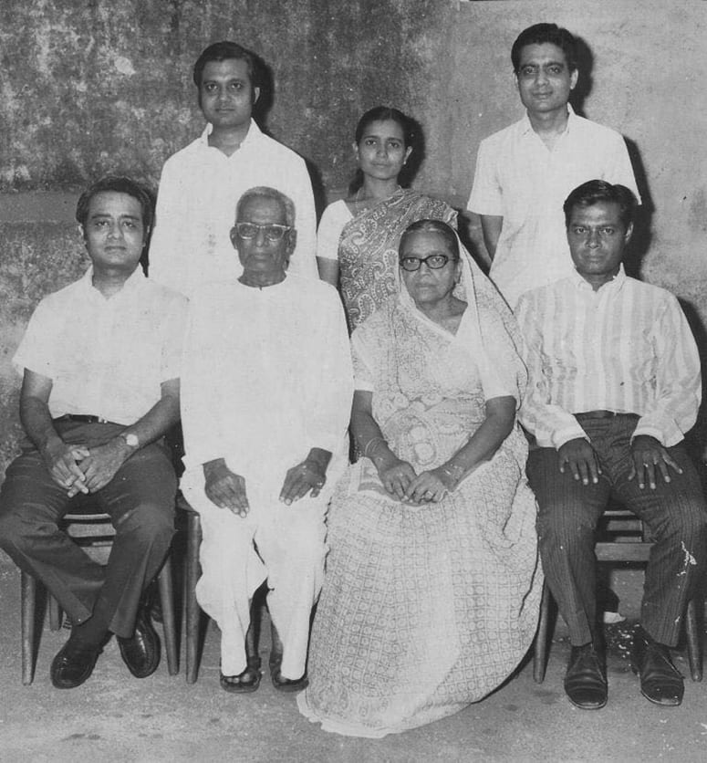 Black and white family portrait photo