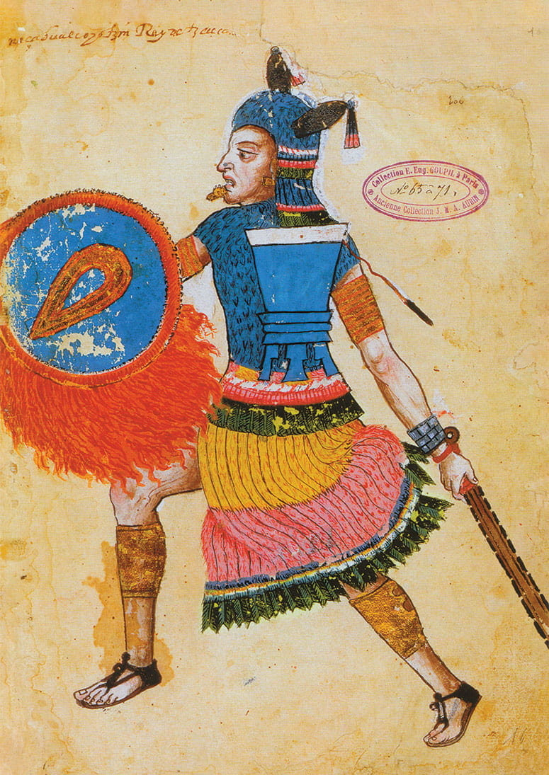 Colorful drawing of figure holding a spear and shield, wearing armor