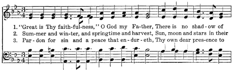 First line of music for the hymn Great Is Thy Faithfulness
