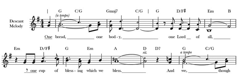 First two lines of music for the hymn 
