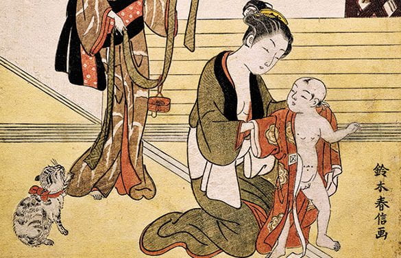 A Mother Dressing Her Son in a Kimono