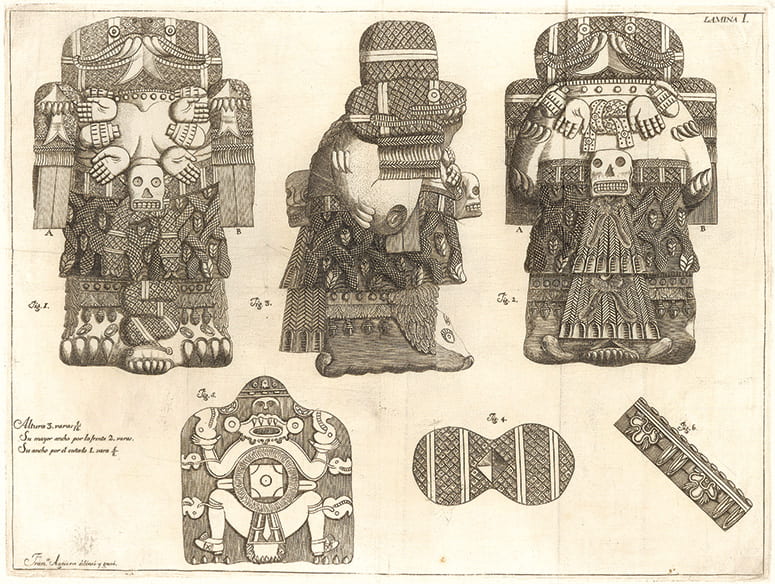 Engravings showing details of figurine