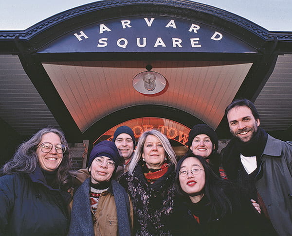 Diana Eck and students in Harvard Square