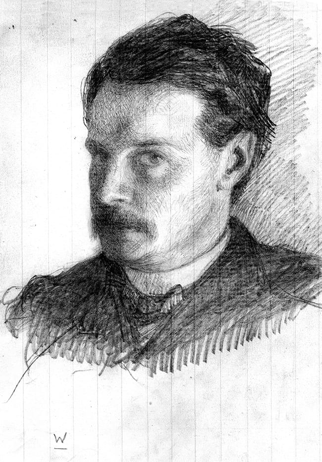 Pencil drawn self portrait of William James
