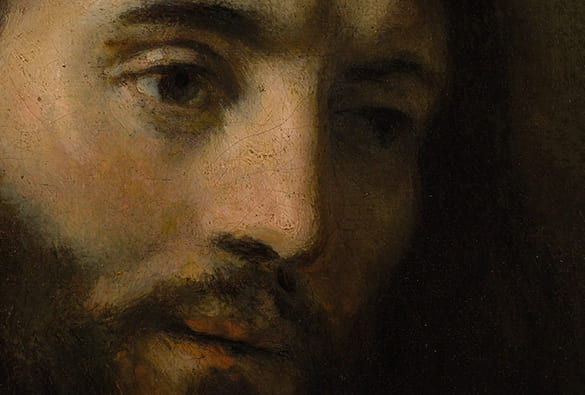 Detail from an early renaissance portrait painting of a man representing Jesus