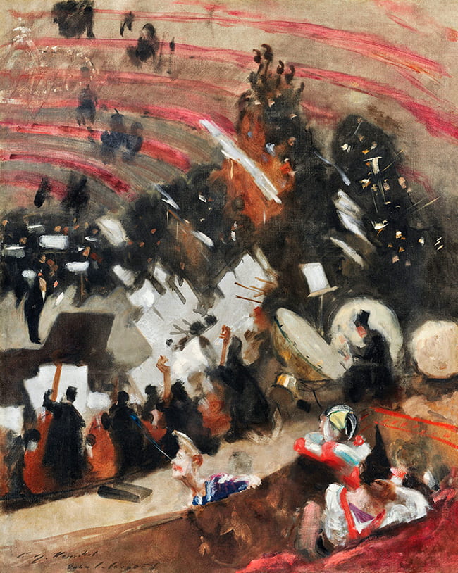 Abstract painting of musicians in an orchestra