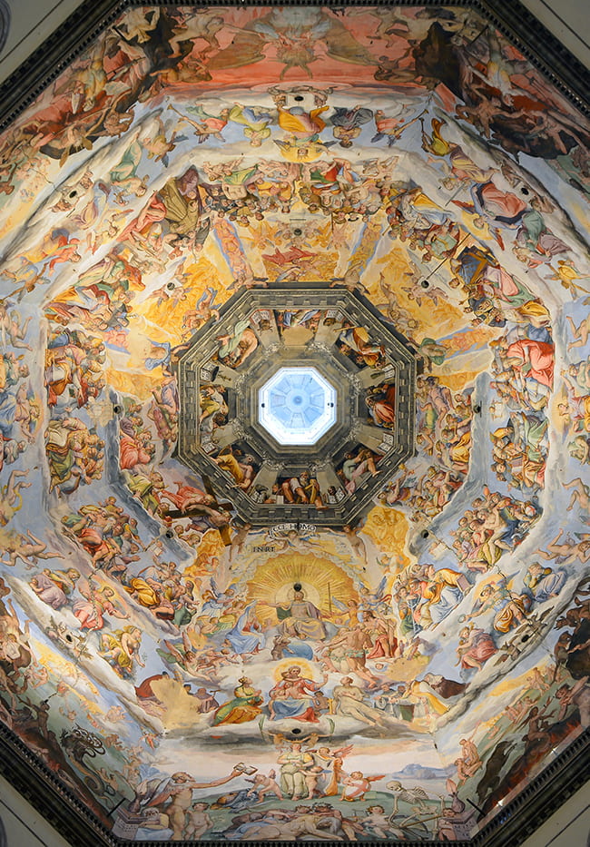 Interior of cathedral dome with a very detailed fresco 
