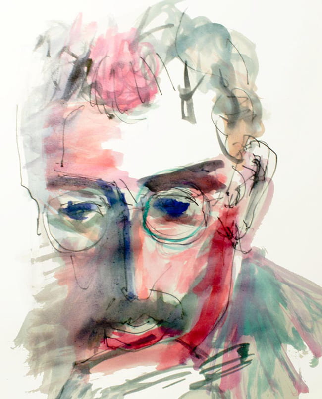 Watercolor portrait of Walter Benjamin