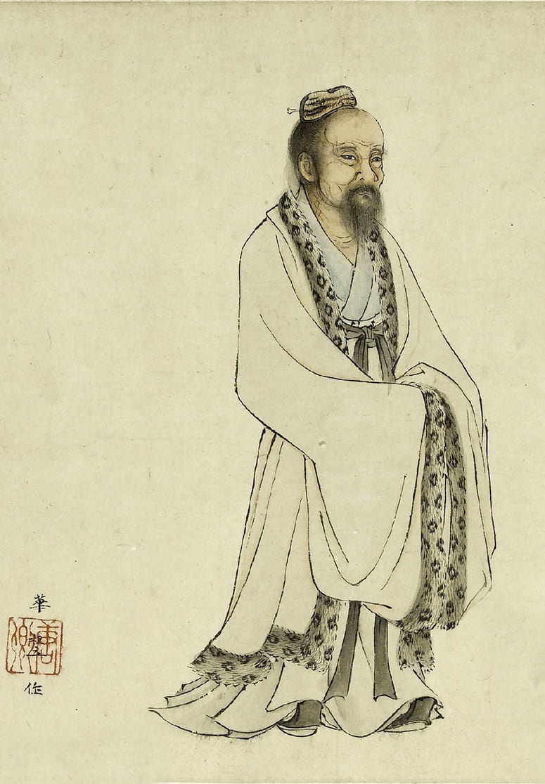 Ink drawing of an old Chinese man