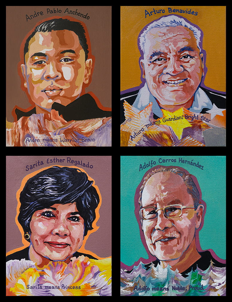 Portraits of Andre Pablo Anchondo, ARturo Benavides, Sarita Esther Regalado, and Adolfo Cerros Hernandez