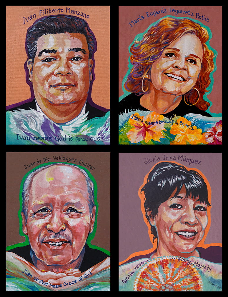 Portraits of Ivan Filiberto Manzano, Maria Eugenia Legarreta Rothe, Juan de Dios Velazquez Chairex, and Gloria Irma Marquez