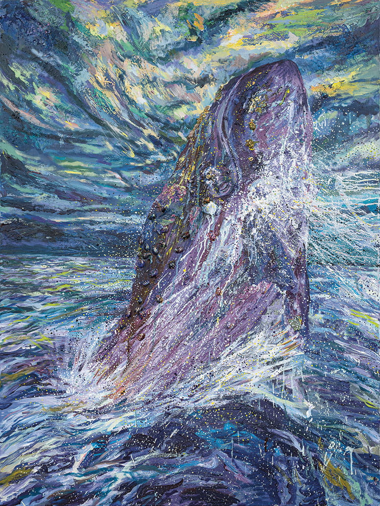 Painting of a North Atlantic Right Whale breaching