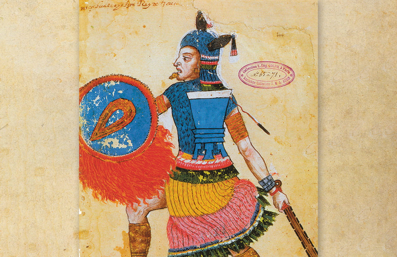 Colorful drawing of figure holding a spear and shield, wearing armor