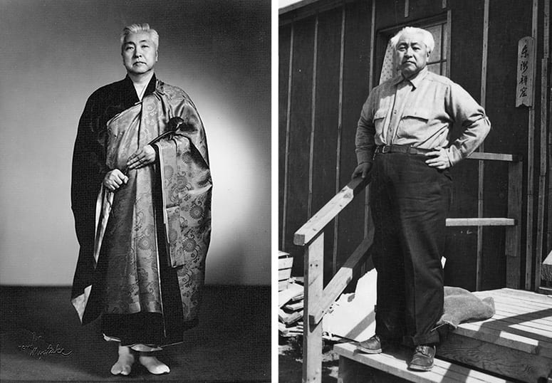 Side by side photos of Nyogen Senzaki